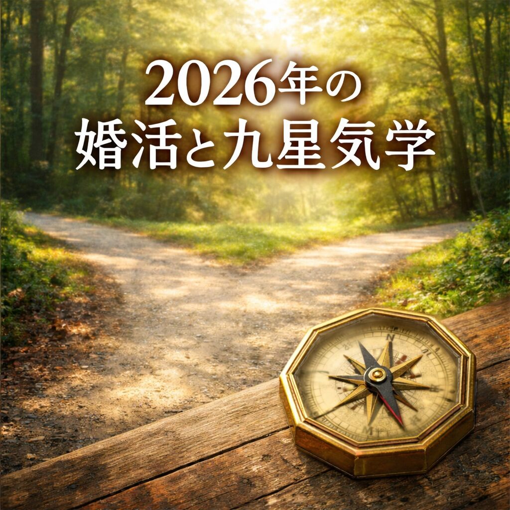 二股に分かれた道とコンパスで、2026年の婚活の進み方を示すイメージ