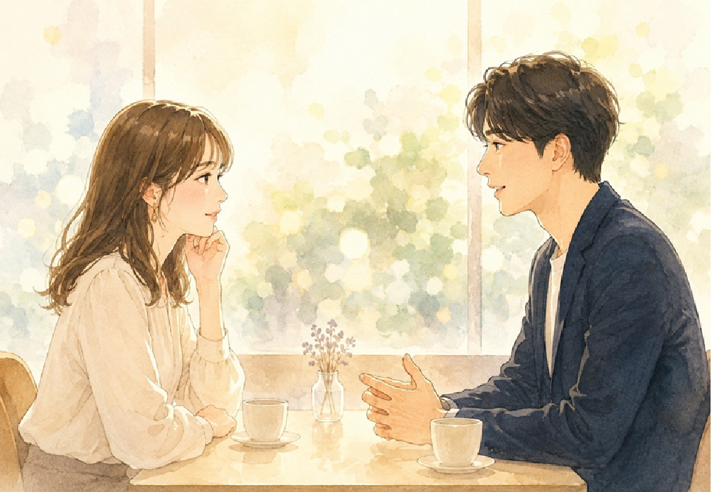 婚活で相手を少し意識し始めた瞬間をイメージしたイラスト