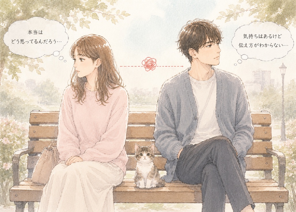 婚活LINEで悩む男性のイラスト