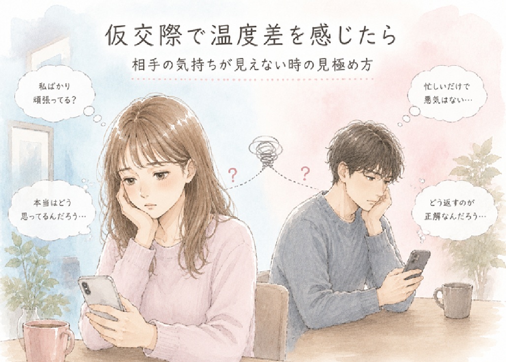 婚活LINEの温度差に悩む男女のイラスト