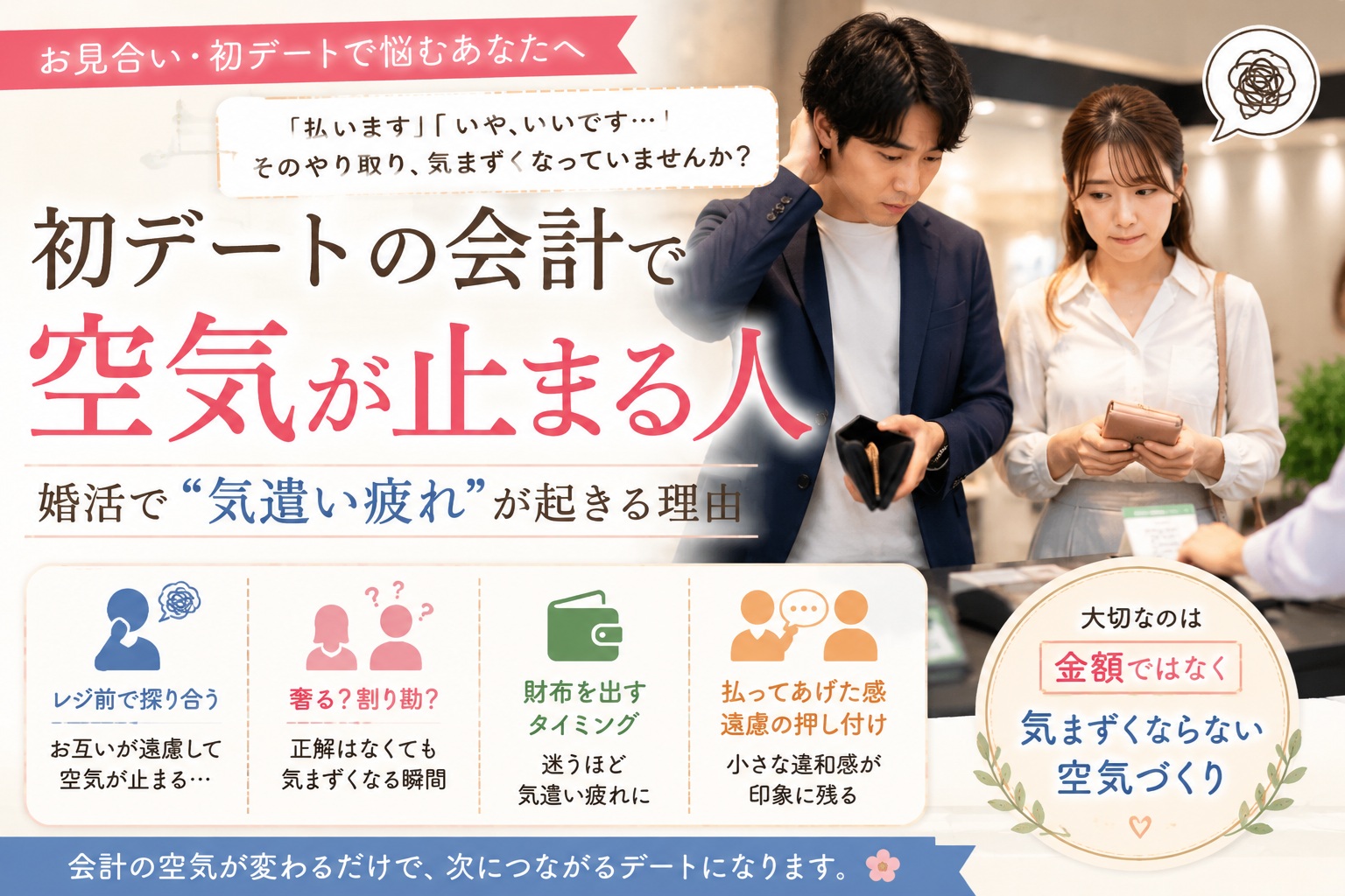 初デートの会計で空気が止まる人｜婚活で“気遣い疲れ”が起きる理由