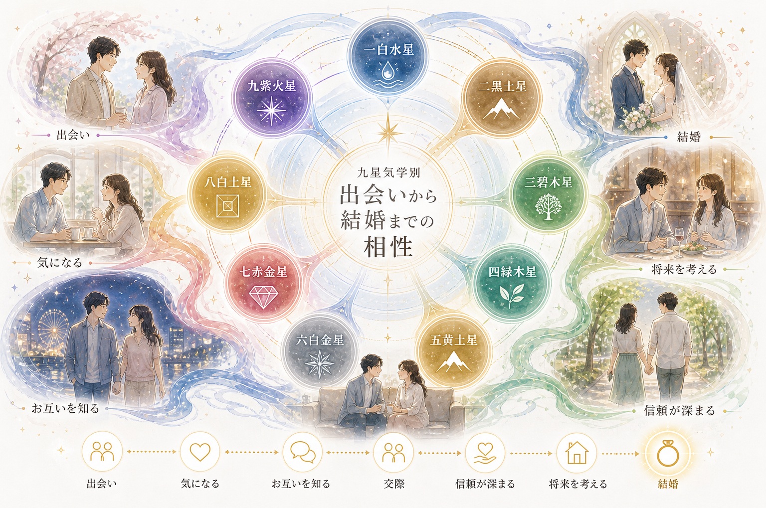 九星気学で見る婚活の相性｜出会いから結婚までの“進み方”