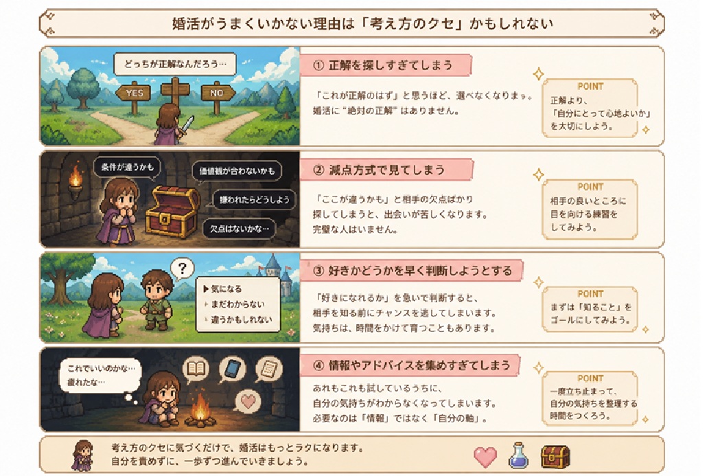 婚活で正解を探して立ち止まる主人公