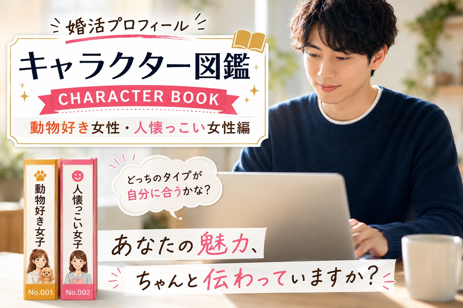 婚活プロフィール キャラクター図鑑｜動物好き女性・人懐っこい女性の魅力の伝え方