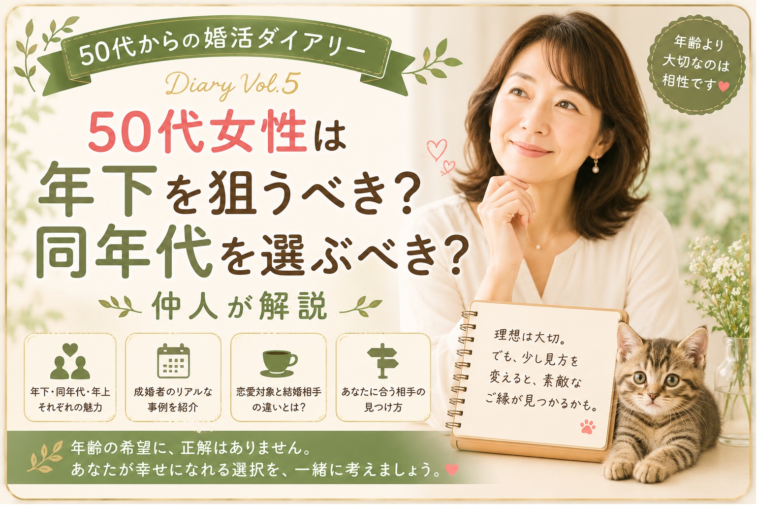 50代女性は年下を狙うべき？同年代を選ぶべき？仲人が解説