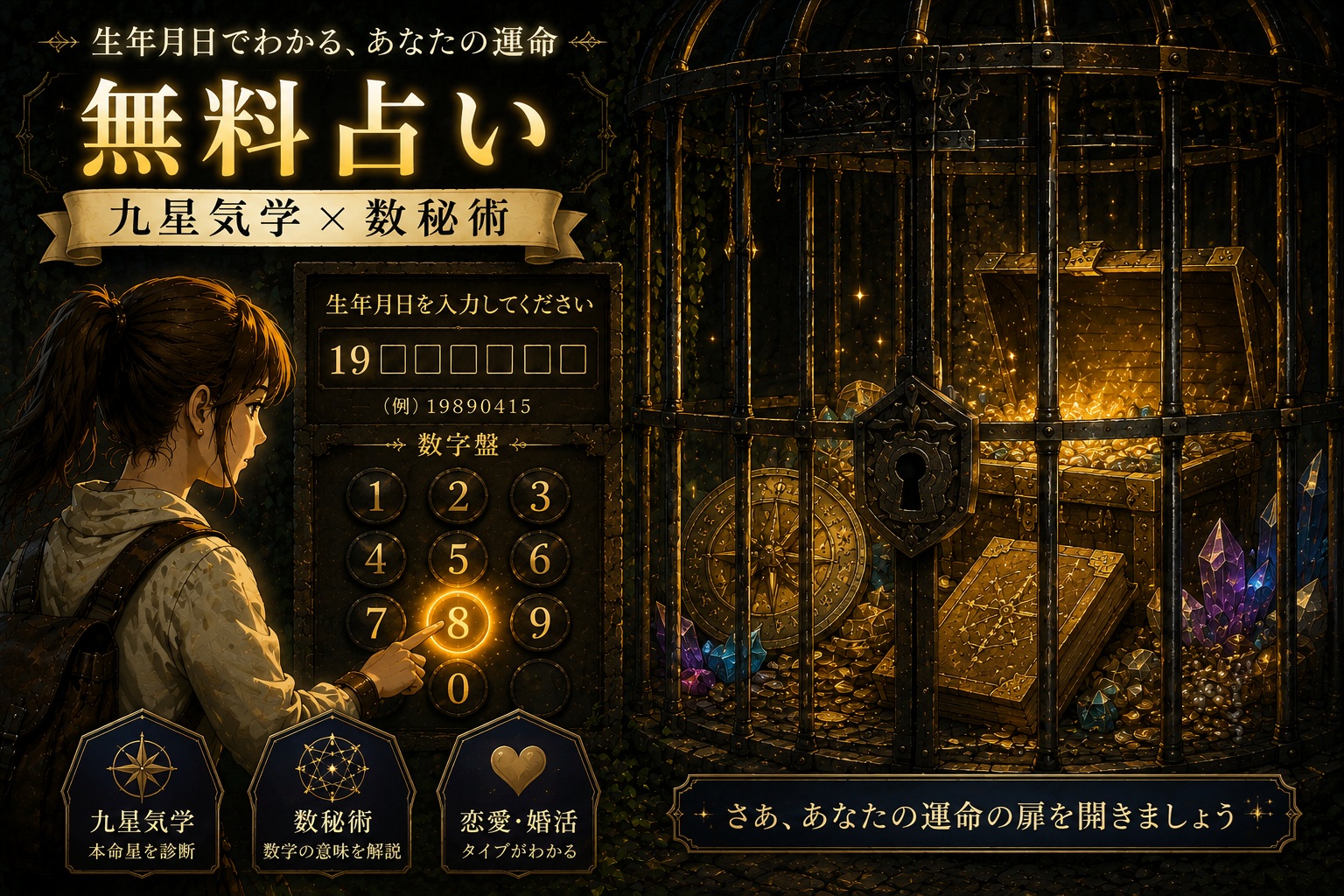 【無料】生年月日占い｜九星気学×数秘術で恋愛・性格・婚活タイプを診断