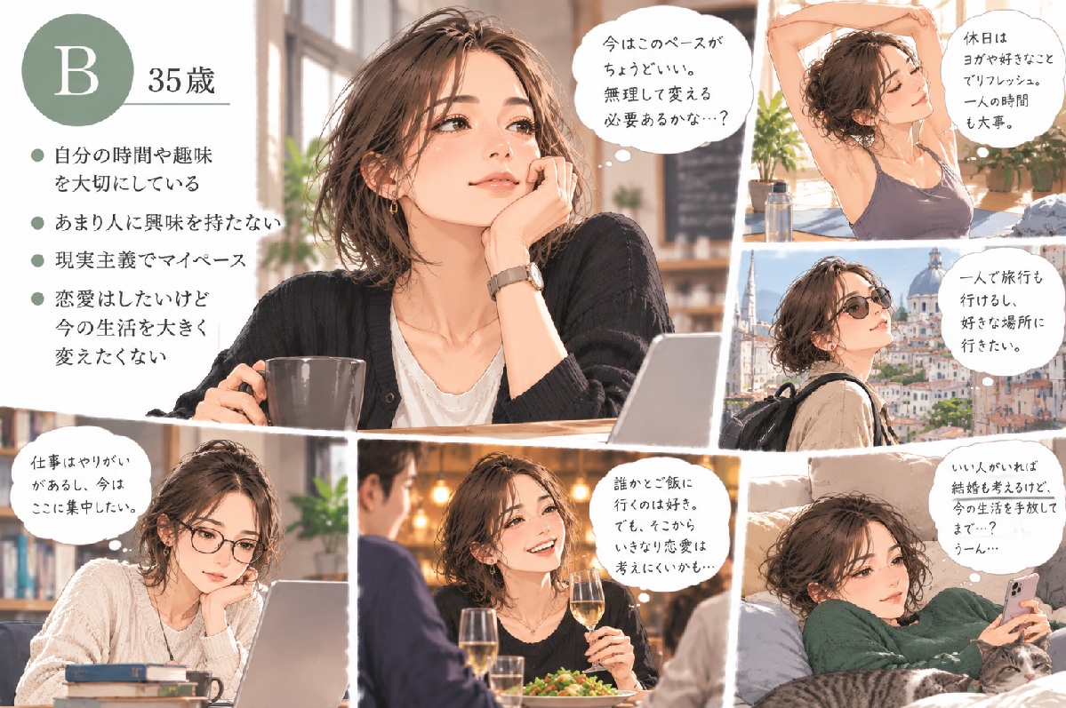 仕事や趣味、自分の時間を大切にするマイペースな35歳のBさん