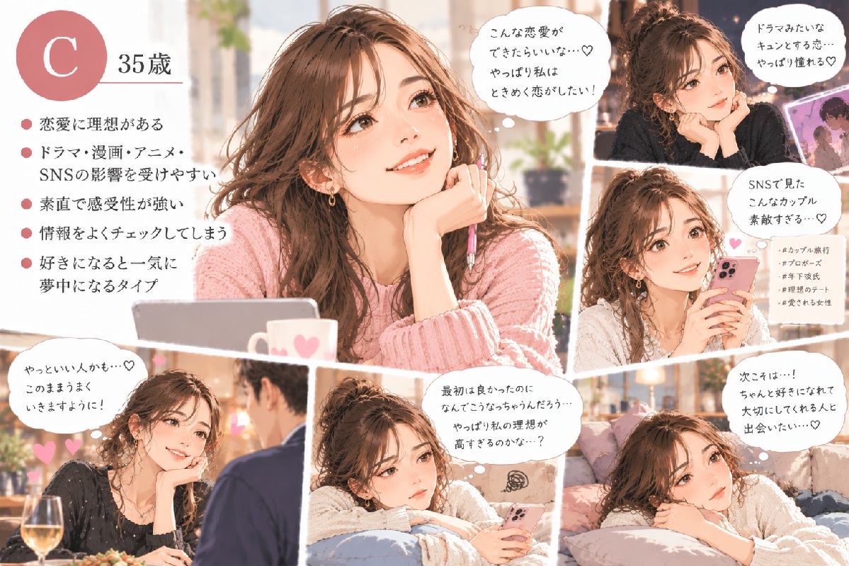 ドラマや漫画、SNSなどから恋愛の影響を受けやすい35歳のCさん